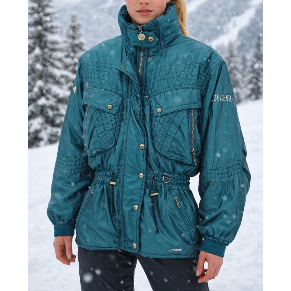 Vintage Descente  Ski Jacket Women's Sz 6 Cinched Waist Teal Blue